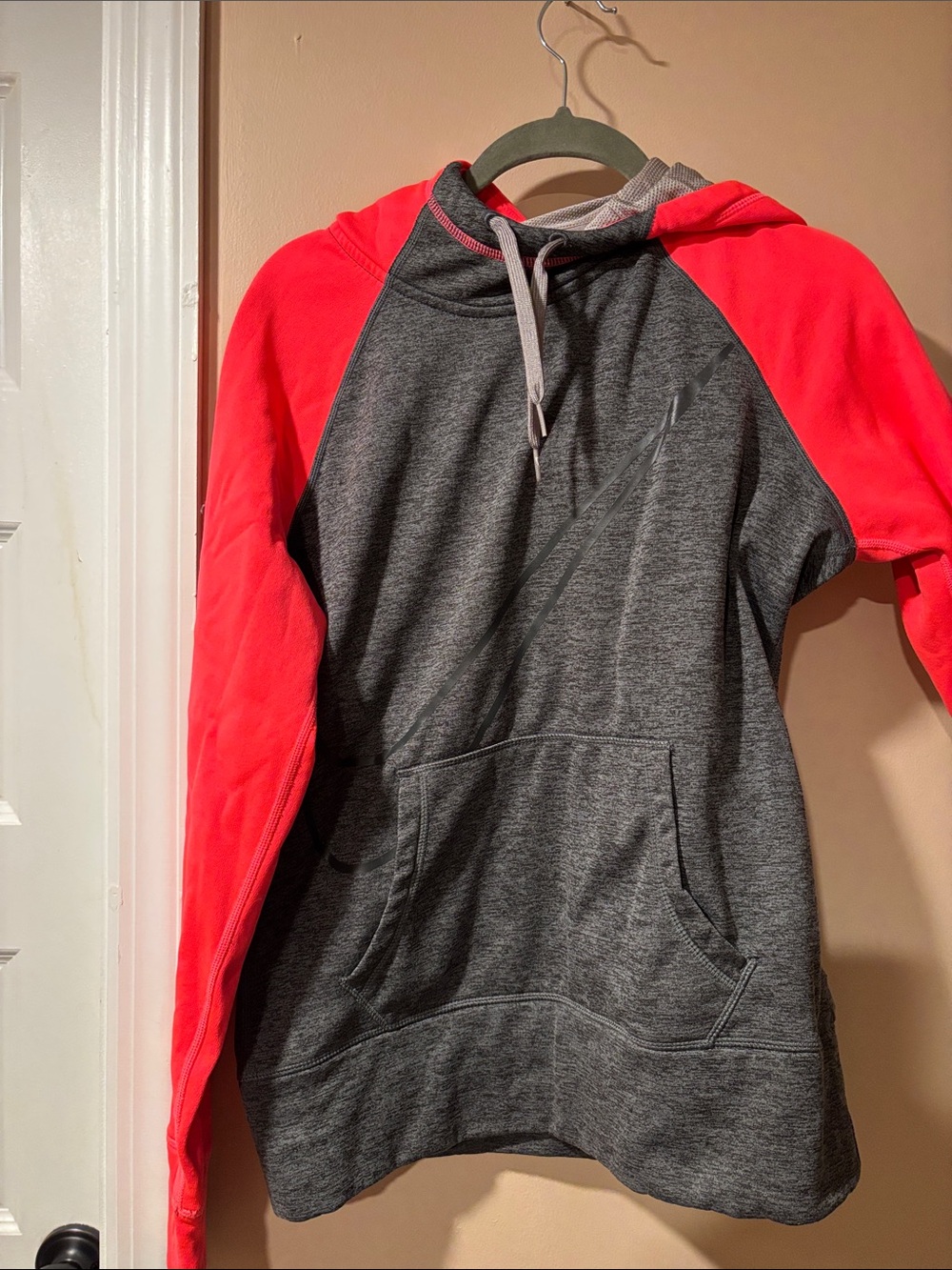 Nike Gray and Neon Pink Women's Hoodie Sweatshirt
